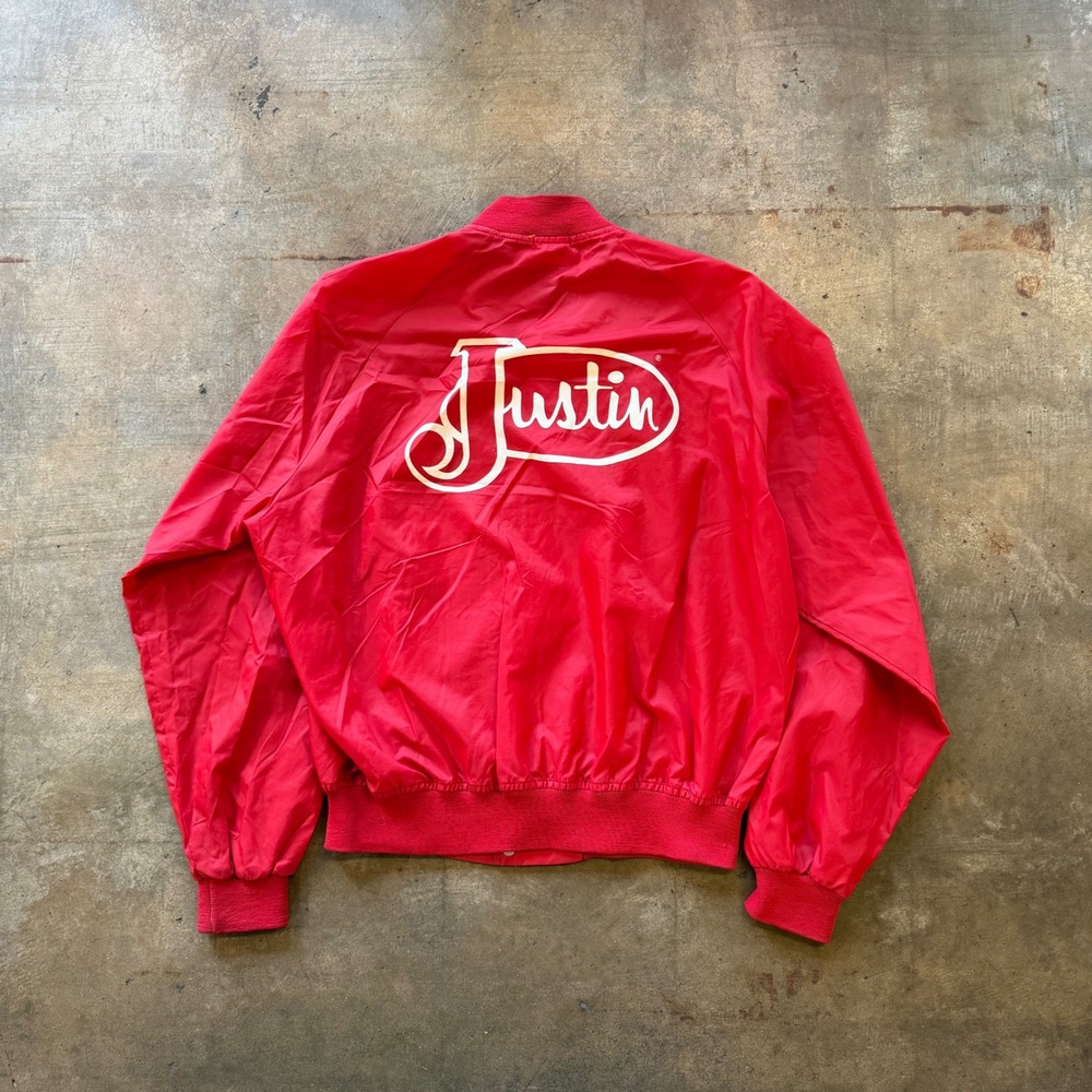Vintage Chalk Line Satin Bomber Jacket Red USA Snap Front XL